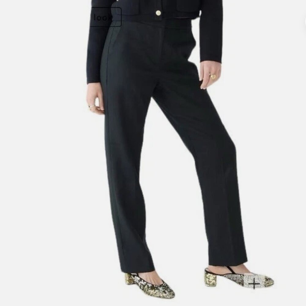 J Crew Kate Pant Straight Leg Linen Blend Stretch Black Size 6 Tall 30 Inseam